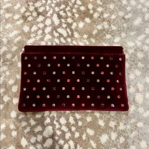 REDValentino Maroon Hand-Sewn Rhinestone Clutch